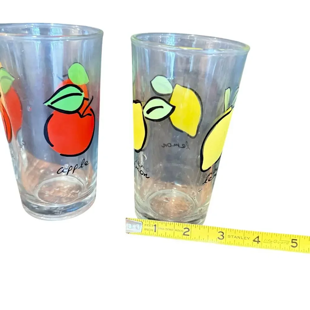 Vintage Firna Indonesia Fruit Tumbler Glasses Set of 3‎ Apple Lemon Orange 12 oz